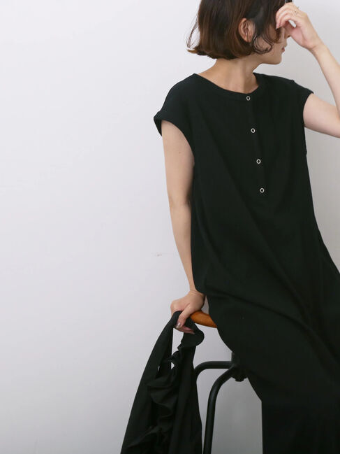 Samansa Mos2 blue「◎ヘンリーネックテレコワンピース」|ワンピース|