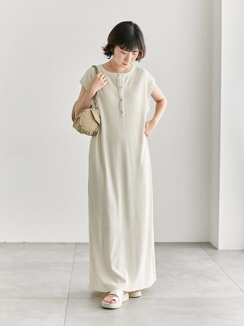 Samansa Mos2 blue「◎ヘンリーネックテレコワンピース」|ワンピース|