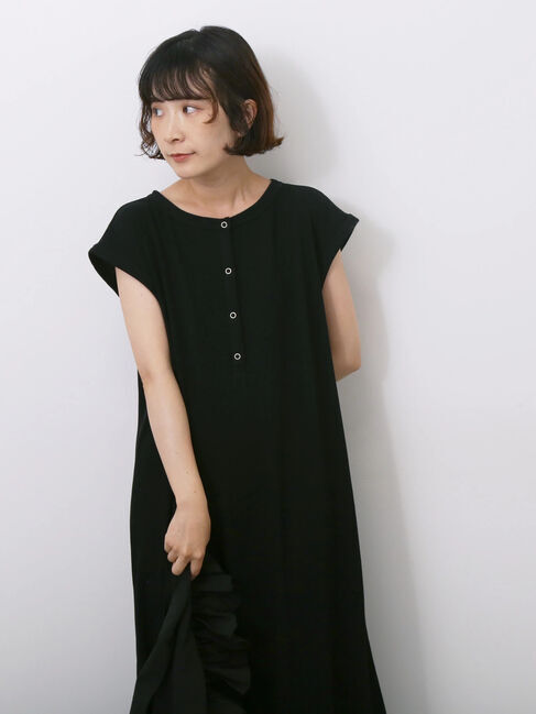 Samansa Mos2 blue「◎ヘンリーネックテレコワンピース」|ワンピース|