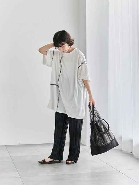 Samansa Mos2 blue「◎【接触冷感】切替ステッチチュニック」|Tシャツ・カットソー|