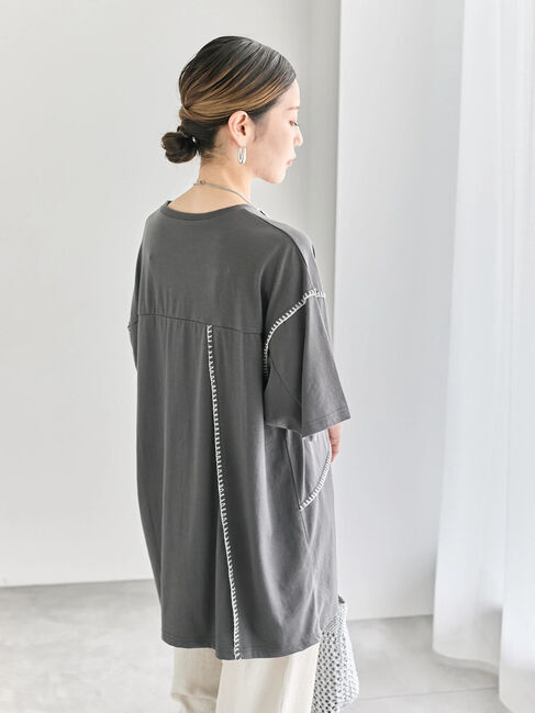 Samansa Mos2 blue「◎【接触冷感】切替ステッチチュニック」|Tシャツ・カットソー|