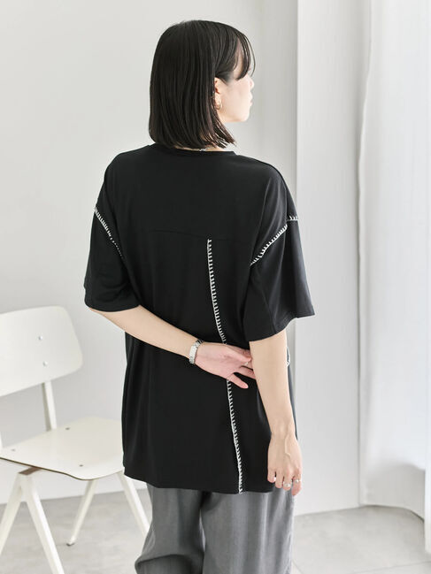 Samansa Mos2 blue「◎【接触冷感】切替ステッチチュニック」|Tシャツ・カットソー|