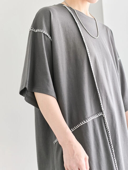 Samansa Mos2 blue「◎【接触冷感】切替ステッチチュニック」|Tシャツ・カットソー|