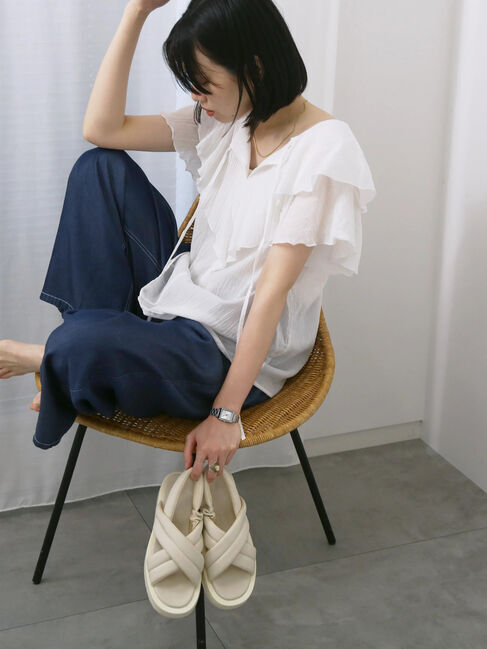 Samansa Mos2 blue「◎フリルブラウス」|シャツ・ブラウス|