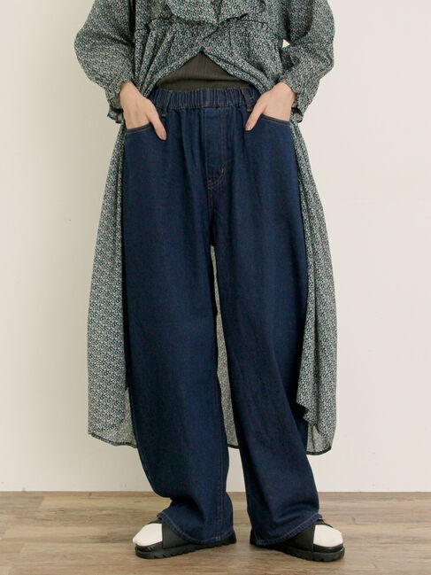 Samansa Mos2「【S/M/Lサイズ】刺繍デニム/ヒッコリーカーブパンツ」|その他|ネイビー