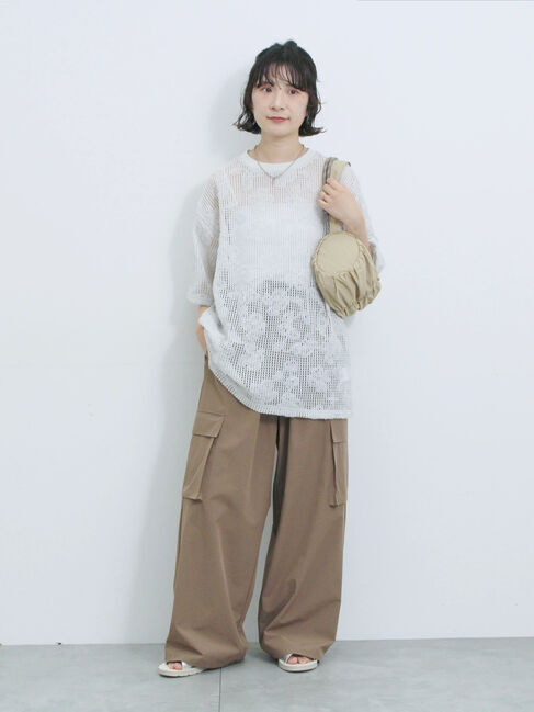 Samansa Mos2 blue「チュールフラワーコードTシャツ」|Tシャツ・カットソー|