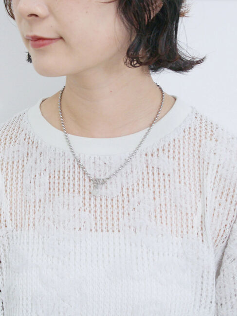 Samansa Mos2 blue「チュールフラワーコードTシャツ」|Tシャツ・カットソー|