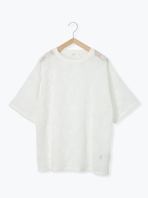 Samansa Mos2 blue「チュールフラワーコードTシャツ」|Tシャツ・カットソー|