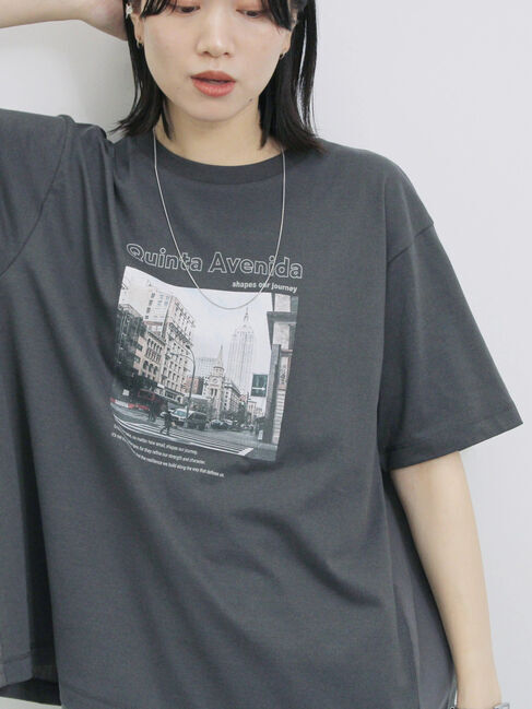 Samansa Mos2 blue「布帛切替ドルマンTシャツ」|Tシャツ・カットソー|チャコールグレー
