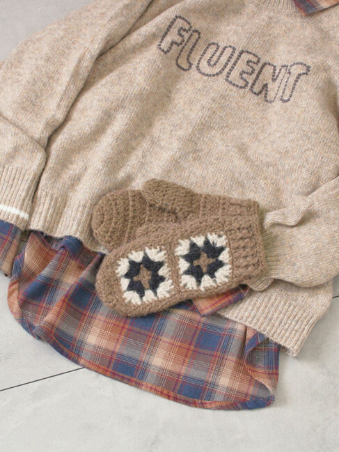 Samansa Mos2「モチーフ編みミトン」|手袋|