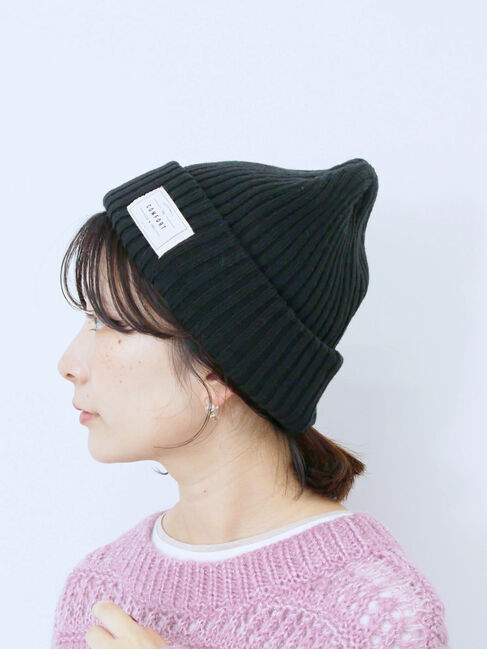 Samansa Mos2 blue「リブニット帽」|その他|ブラック