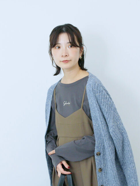 Samansa Mos2 blue「ワンポイント刺繍プルオーバー」|Tシャツ・カットソー|チャコールグレー