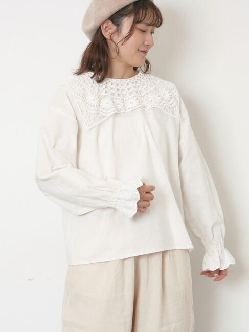 Samansa Mos2「【WEB限定】前後2WAYレース襟ブラウス」|シャツ・ブラウス|