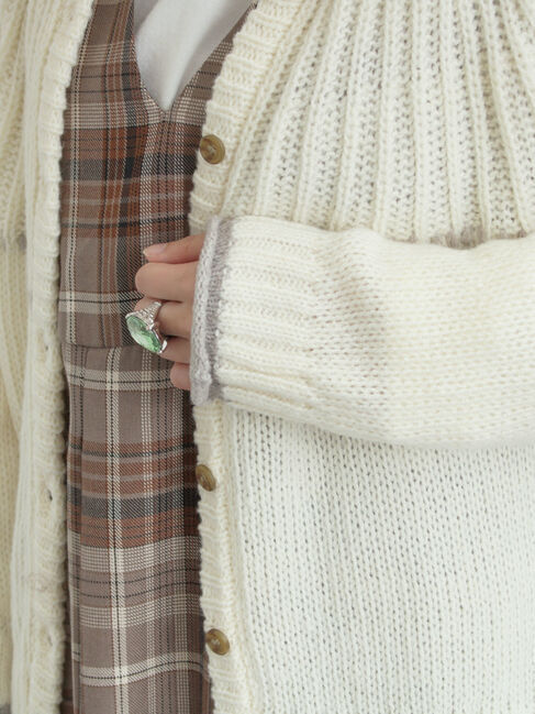 Samansa Mos2「ラウンド切替ステッチ前後2WAYニット」|カーディガン|