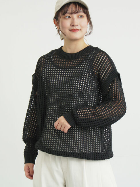 Samansa Mos2「前後2WAY裾ドロストニット」|カーディガン|ブラック