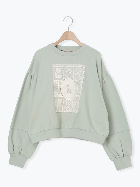 Samansa Mos2「裏毛CAT柄パーツレース付スウェット」|Tシャツ・カットソー|