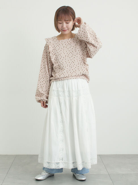 Samansa Mos2「ローズ柄レースギャザースカート」|スカート|