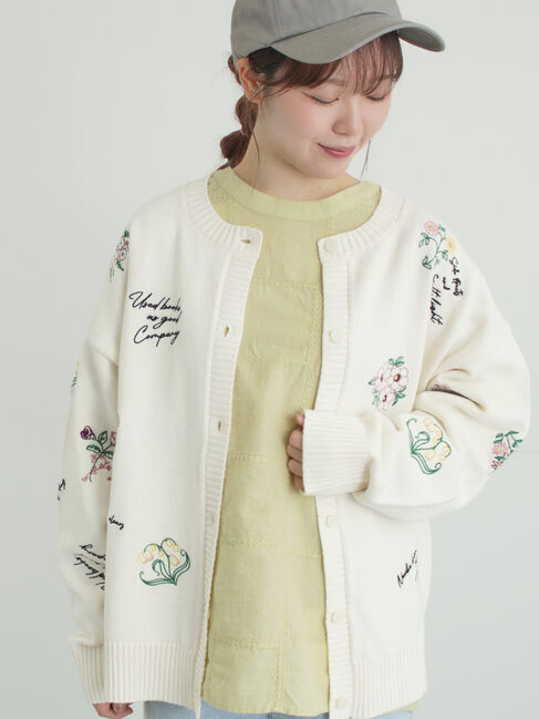 Samansa Mos2「花+ロゴ総柄刺繍カーディガン」|カーディガン|オフホワイト