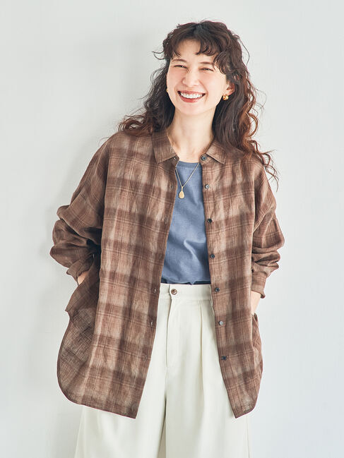 Samansa Mos2「リネンシャツ」|シャツ・ブラウス|チェック