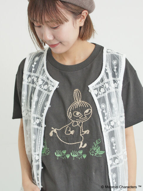 Samansa Mos2「【MOOMIN&times;Samansa Mos2】ぽこぽこ刺繍Tシャツ」|Tシャツ・カットソー|チャコールグレー