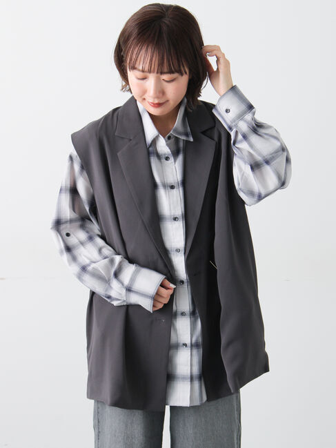 Samansa Mos2「オーバージレ」|ダウンベスト・ベスト|グレー