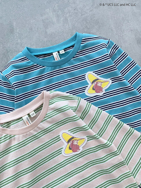 Samansa Mos2 Lagom「【おさるのジョージ】ワッペン付きボーダーロンT」|Tシャツ・カットソー|ベージュ