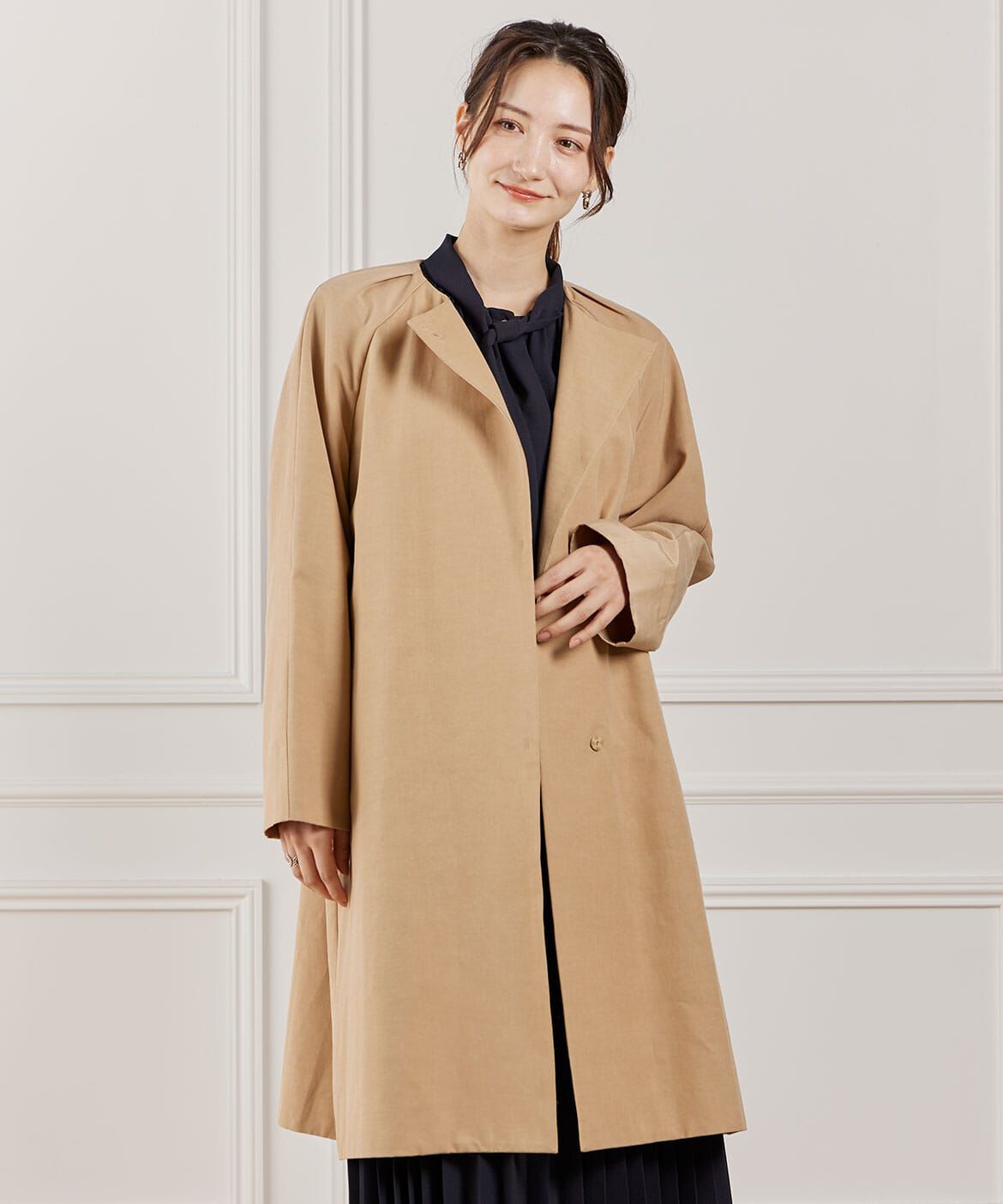 INED「ノーカラーコート」|ステンカラーコート|