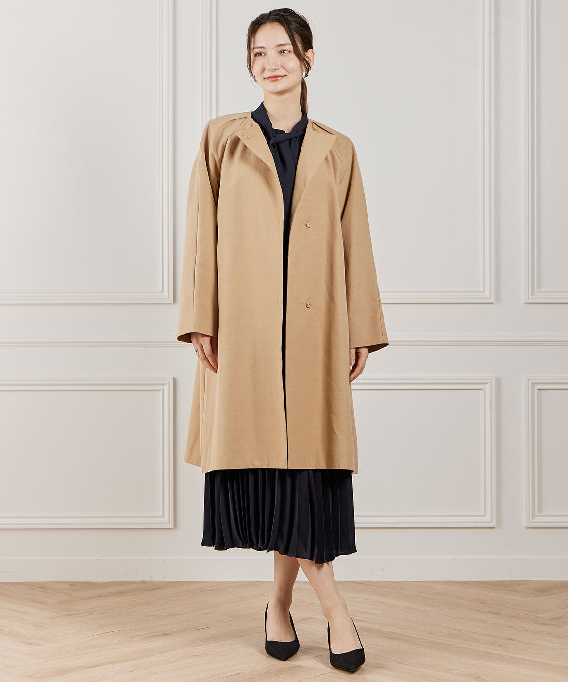 INED「ノーカラーコート」|ステンカラーコート|