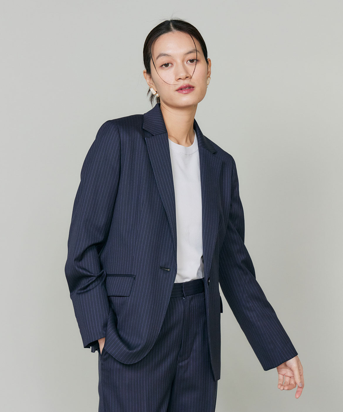 INED「シルクウールストライプシングルジャケット」|テーラードジャケット|