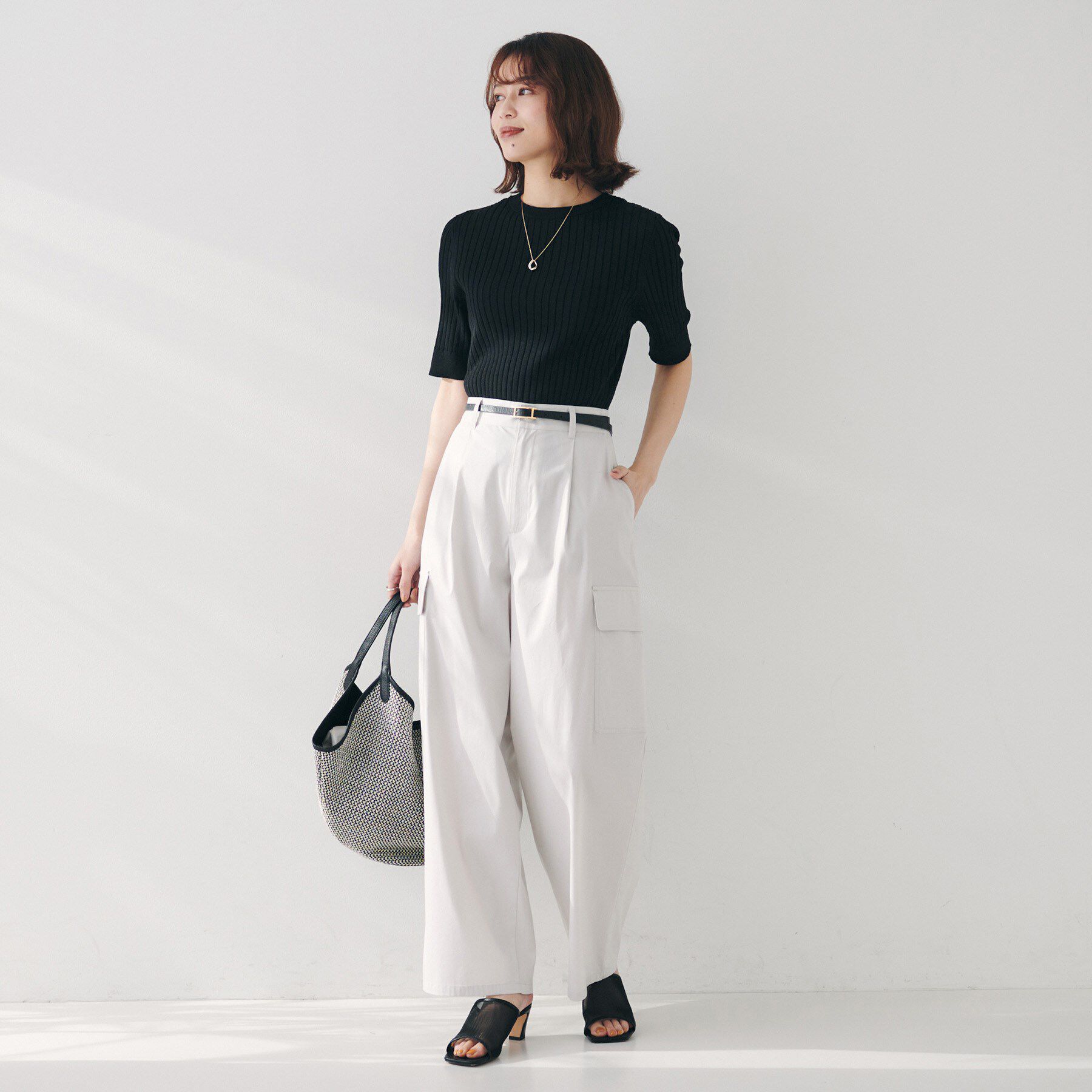 UNTITLED「【五分袖/タイト】コットンリネン2WAYニット」|ニット・セーター|