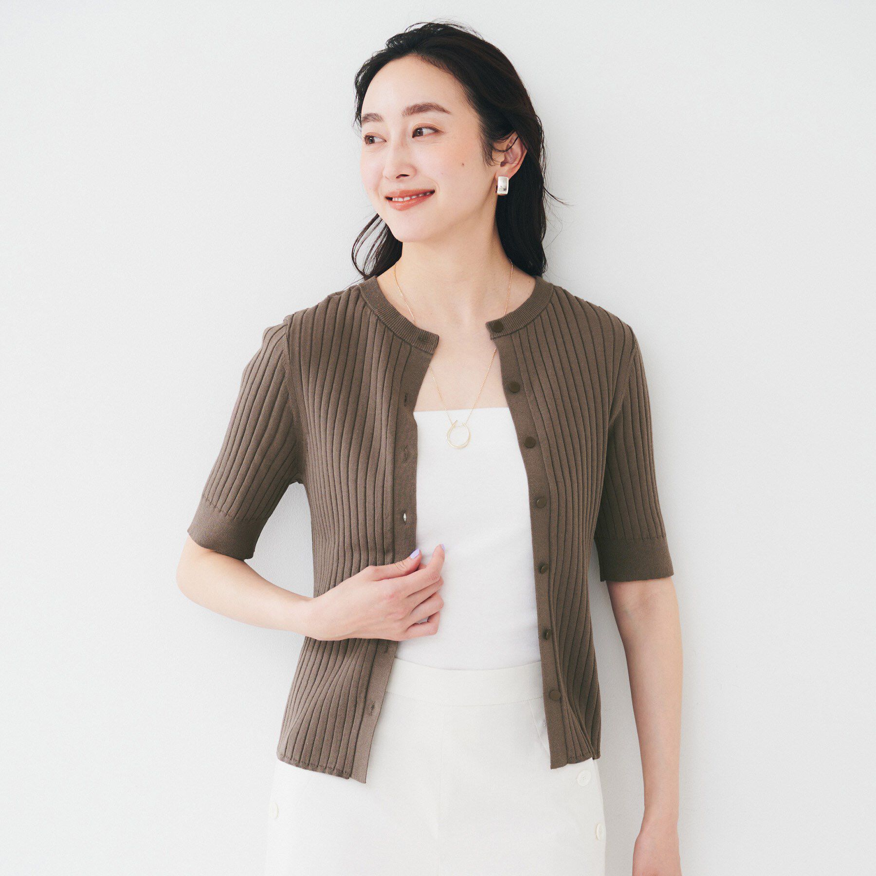 UNTITLED「【五分袖/タイト】コットンリネン2WAYニット」|ニット・セーター|