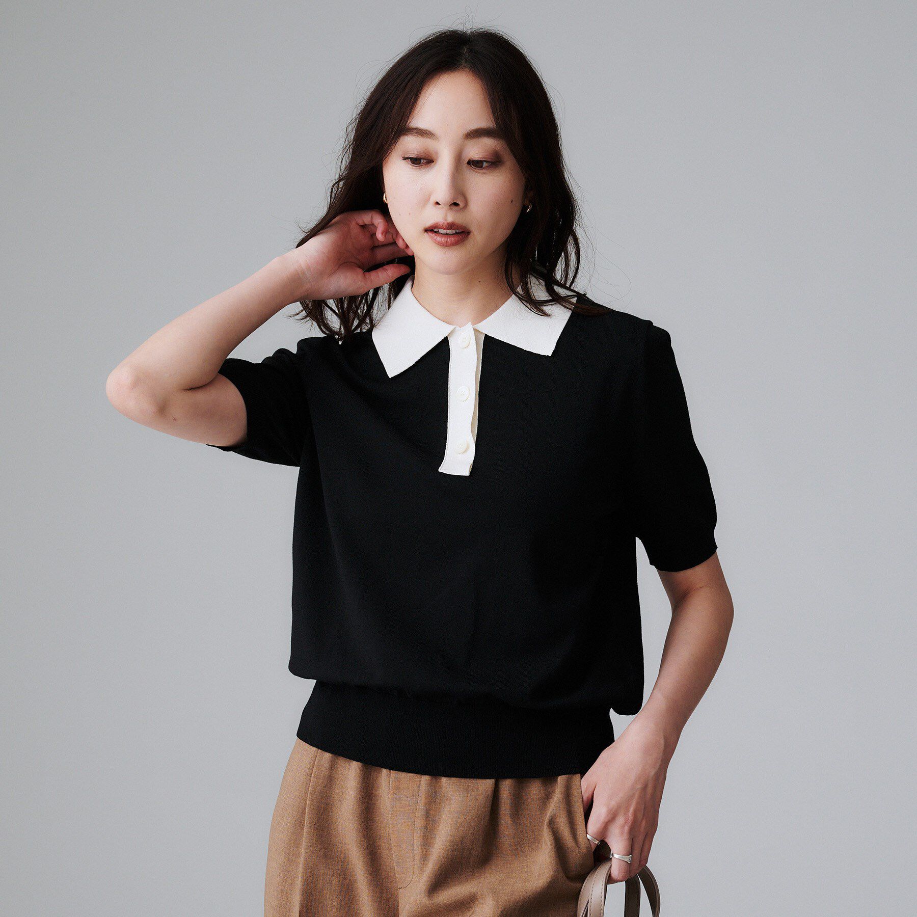 UNTITLED「【トレンド/きれいめ】5分袖ポロニット」|ニット・セーター|