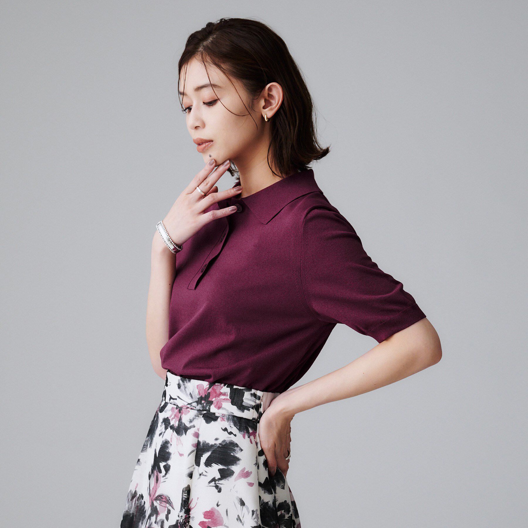 UNTITLED「【トレンド/きれいめ】5分袖ポロニット」|ニット・セーター|