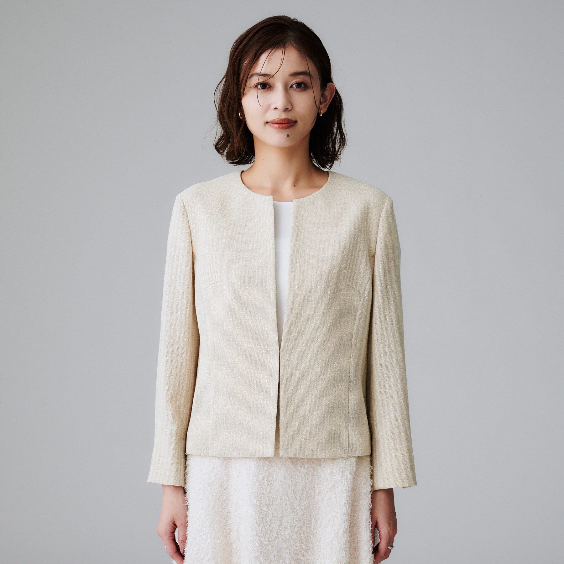 UNTITLED「【短丈/日本製】カラミ風メッシュ ノーカラージャケット」|ノーカラージャケット|