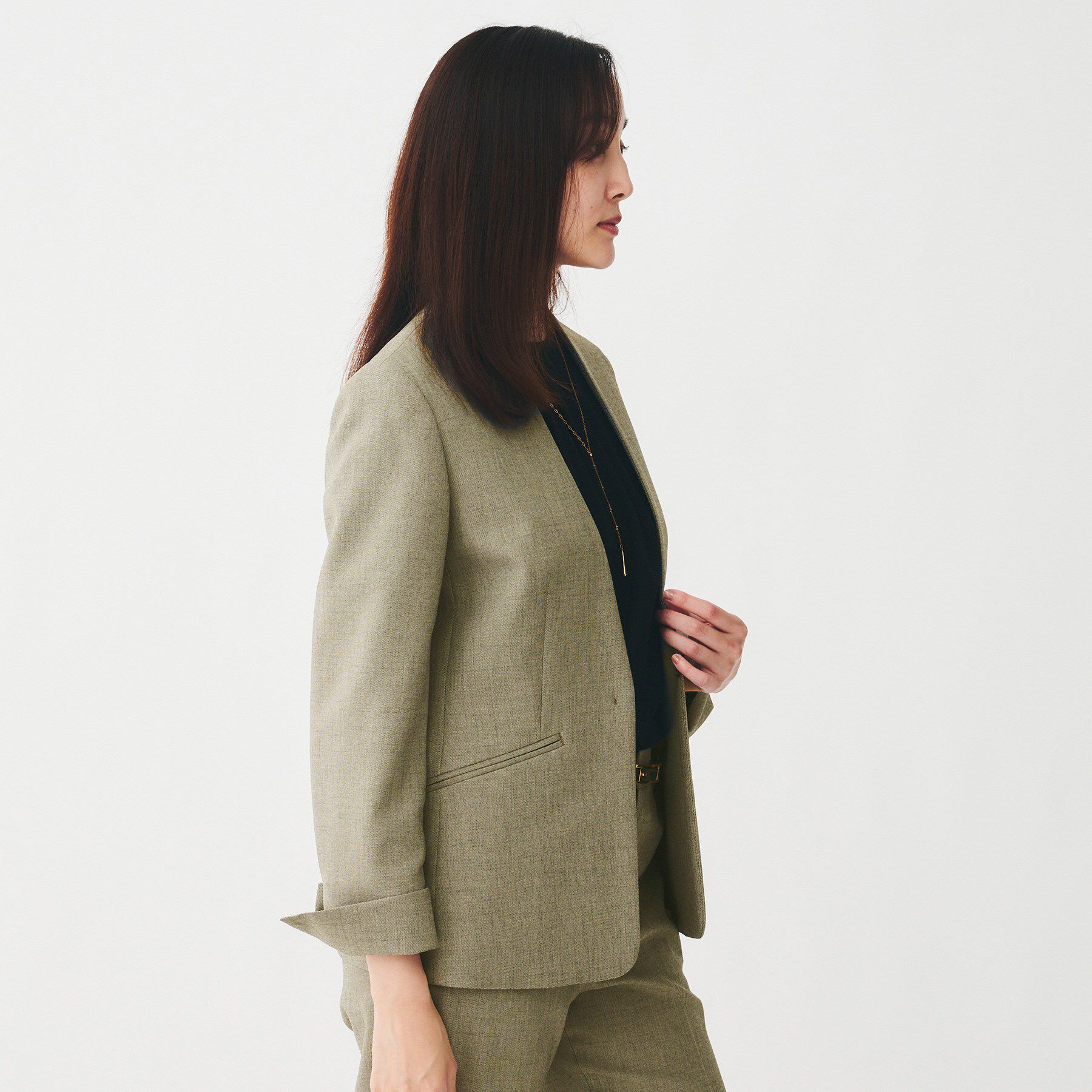 UNTITLED「【洗える/お仕事スーツ】ドライメランジ カラーレスジャケット」|ノーカラージャケット|