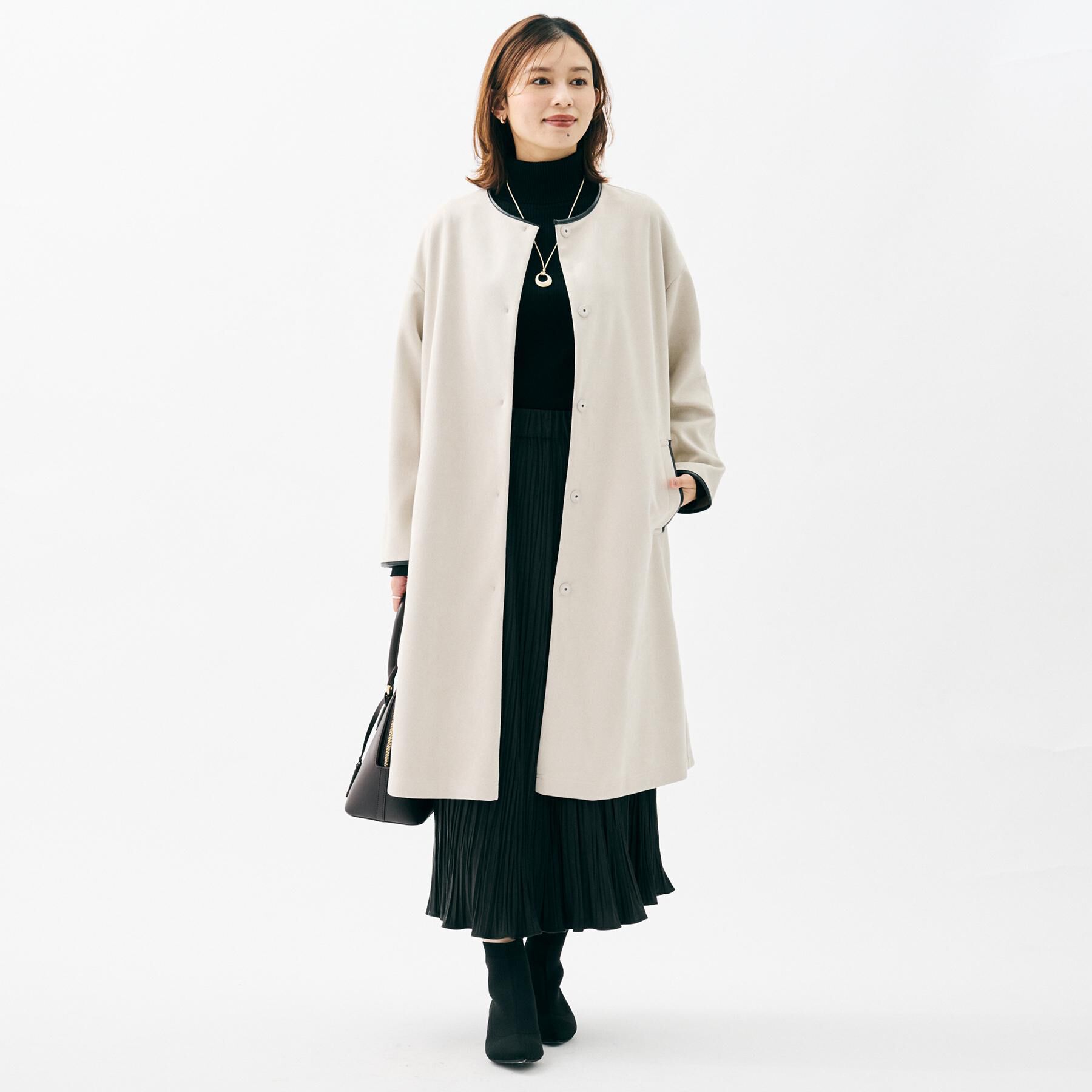 UNTITLED「【洗える/軽羽織り】マシュマロタッチ　スエード調コート」|ノーカラーコート|