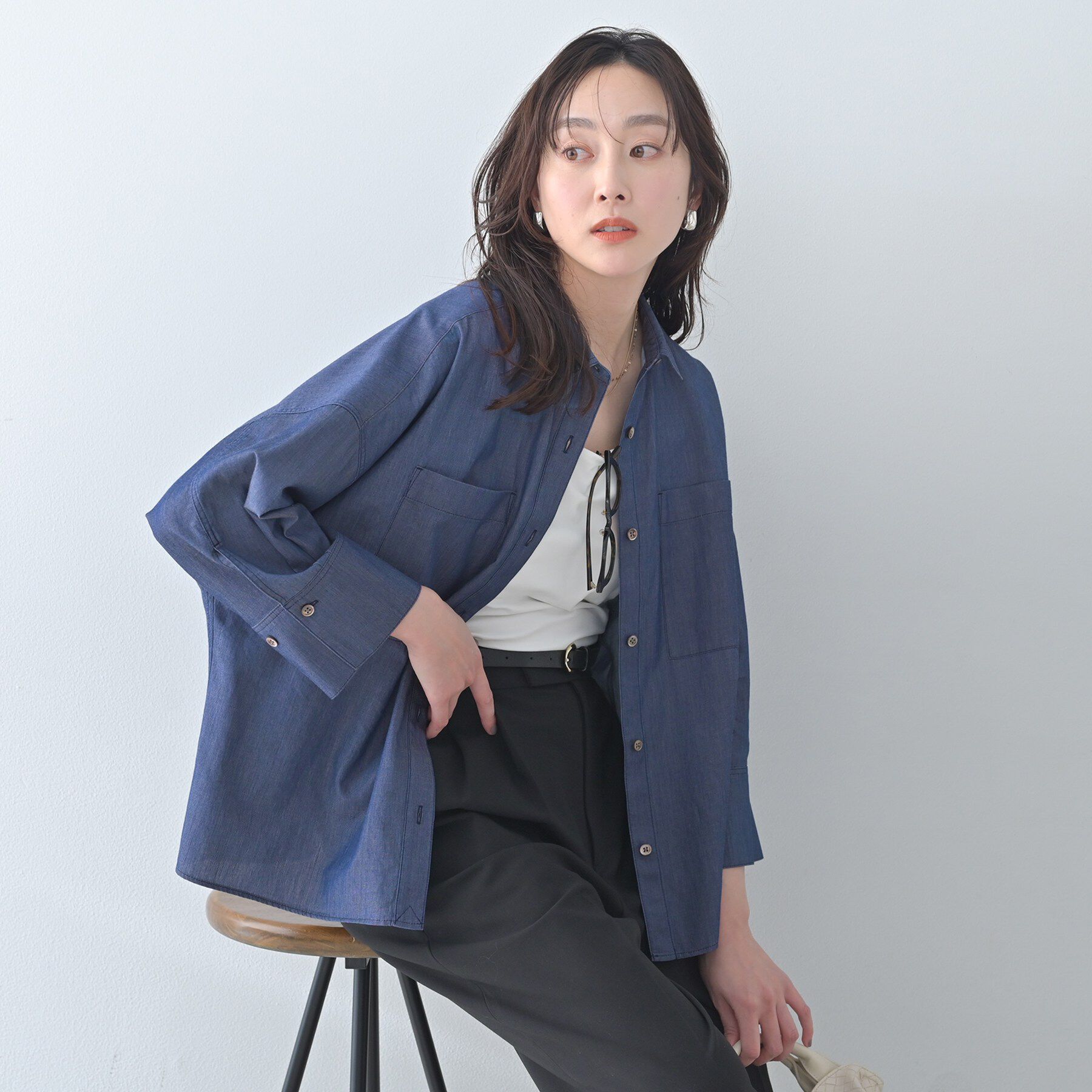 UNTITLED「エアリーデニムシャツ」|シャツ・ブラウス|ブルー(093)