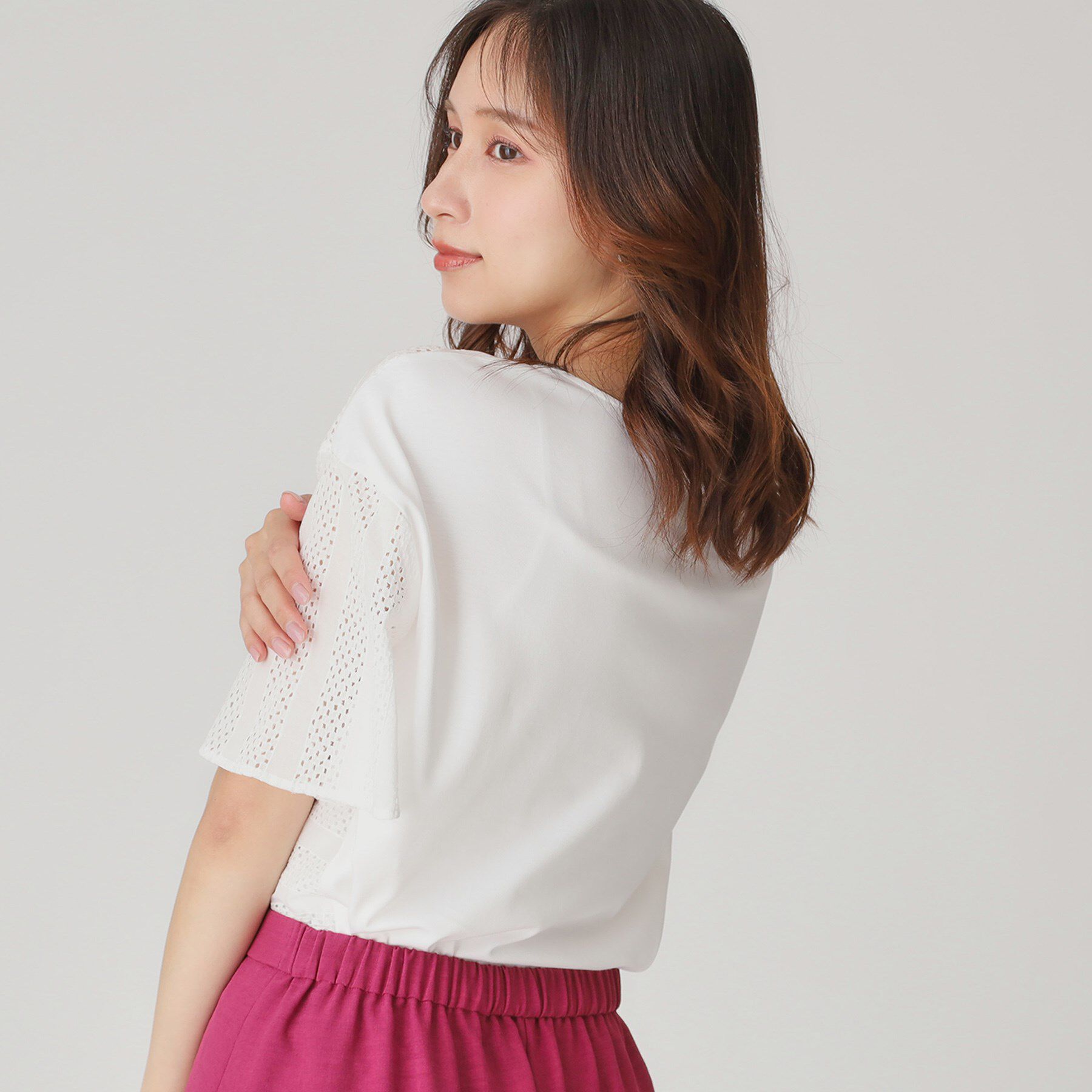 COUP DE CHANCE「【手洗い可／日本製】ジオメボーダーレースカットソー」|Tシャツ・カットソー|