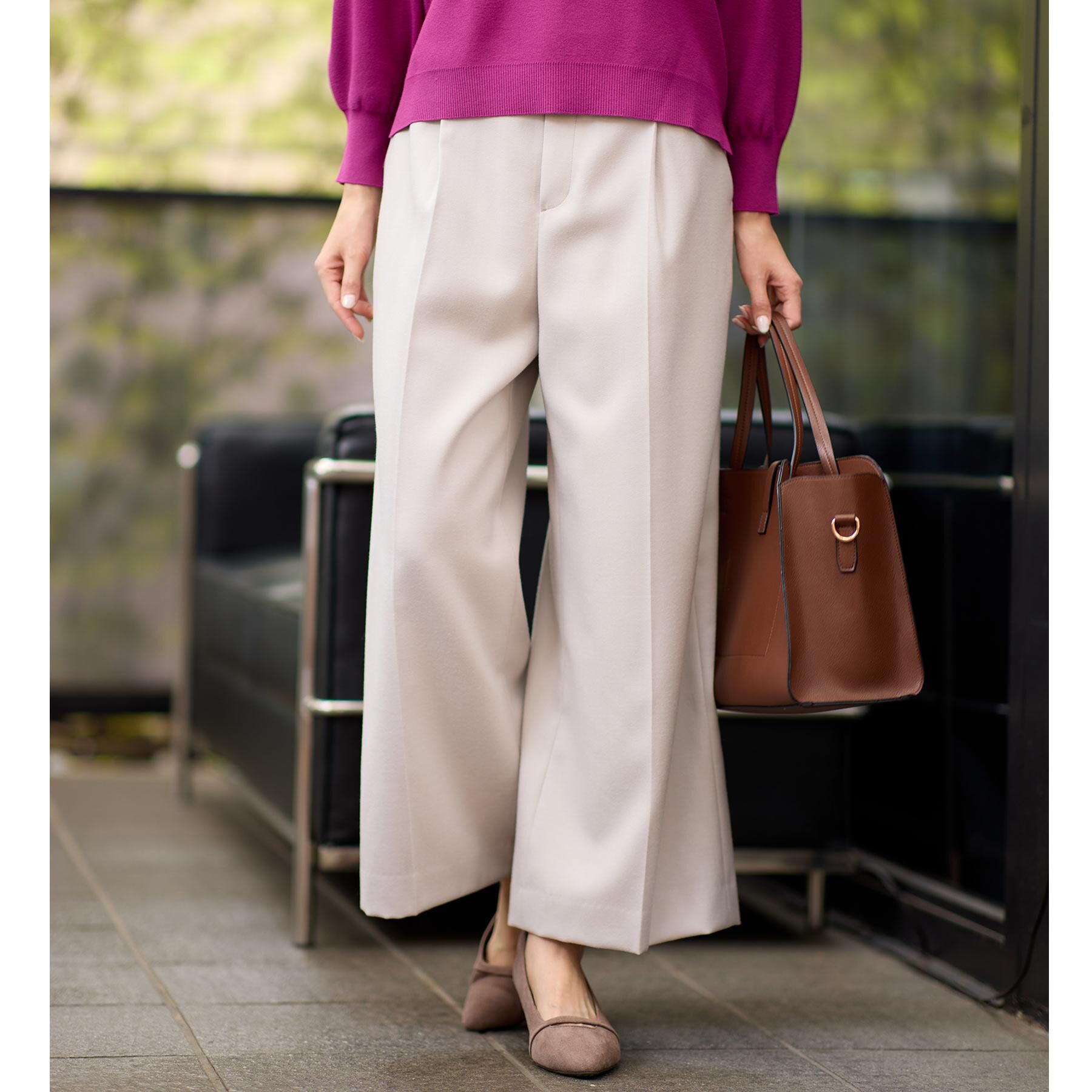 Reflect「【腰周りすっきり◎】ワイドクロップドパンツ」|その他|グレージュ(050)