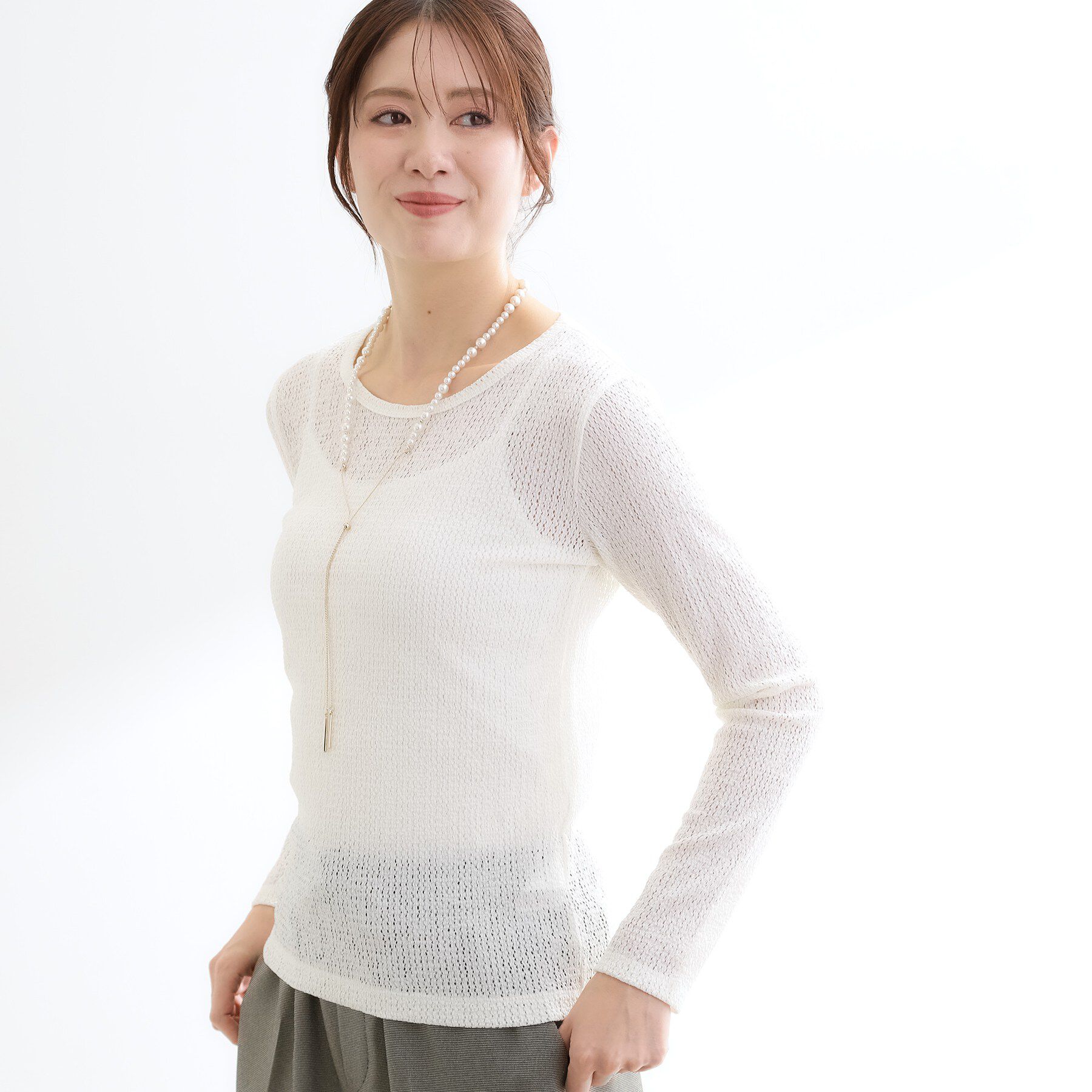 Reflect「【インナーにおすすめ◎】クルーネックレースジャージトップス」|Tシャツ・カットソー|アイボリー(004)