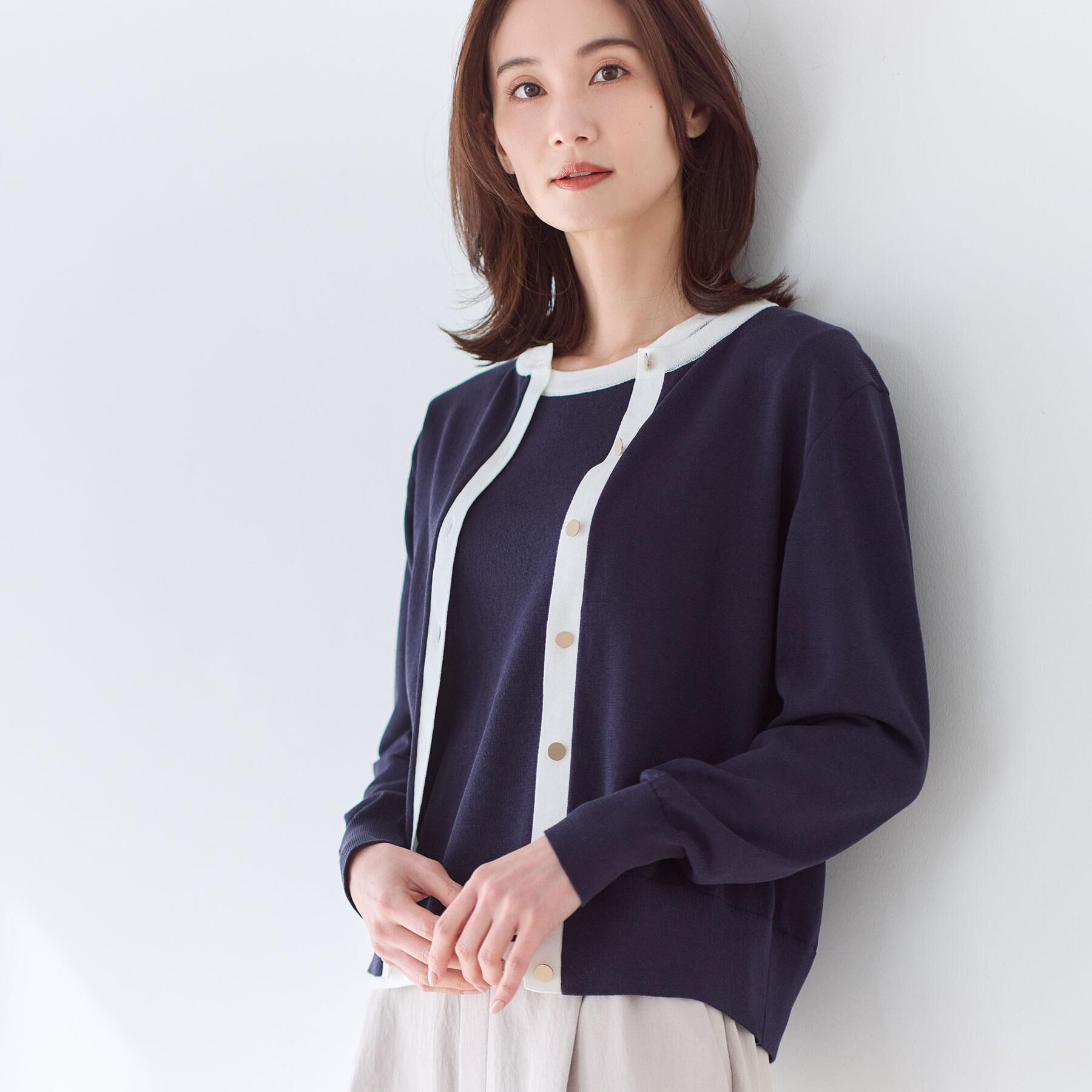 Reflect「【アンサンブル可】バイカラーカーディガン」|カーディガン|ネイビー(594)