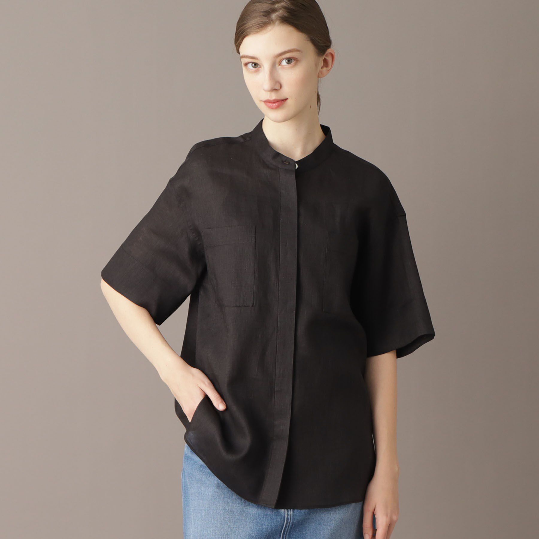 DRESSTERIOR「【リネン100％/洗える】フレンチリネンハーフスリーブシャツ」|シャツ・ブラウス|