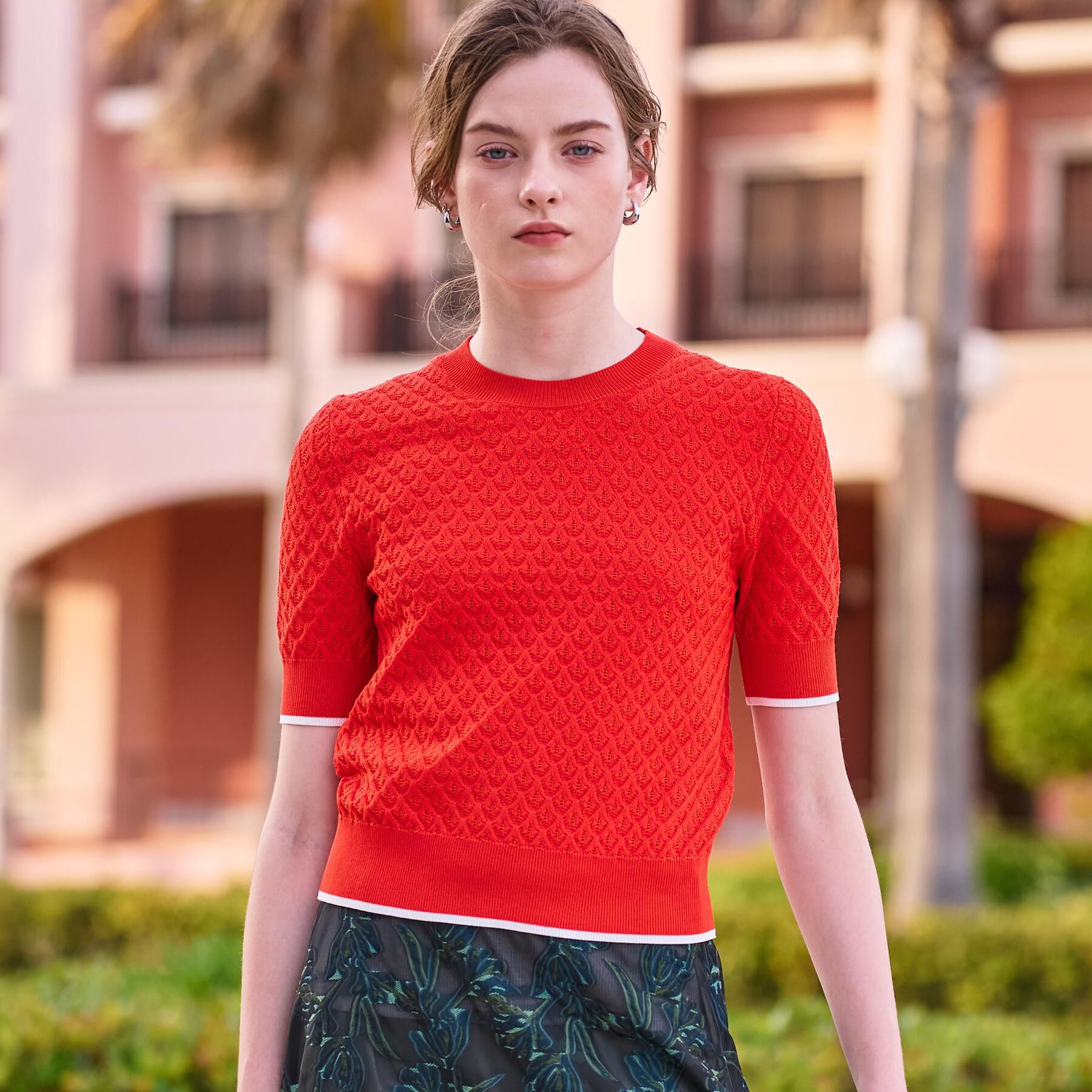 DRESSTERIOR「【6色展開/オンオフ】レース編みハーフスリーブニット」|ニット・セーター|