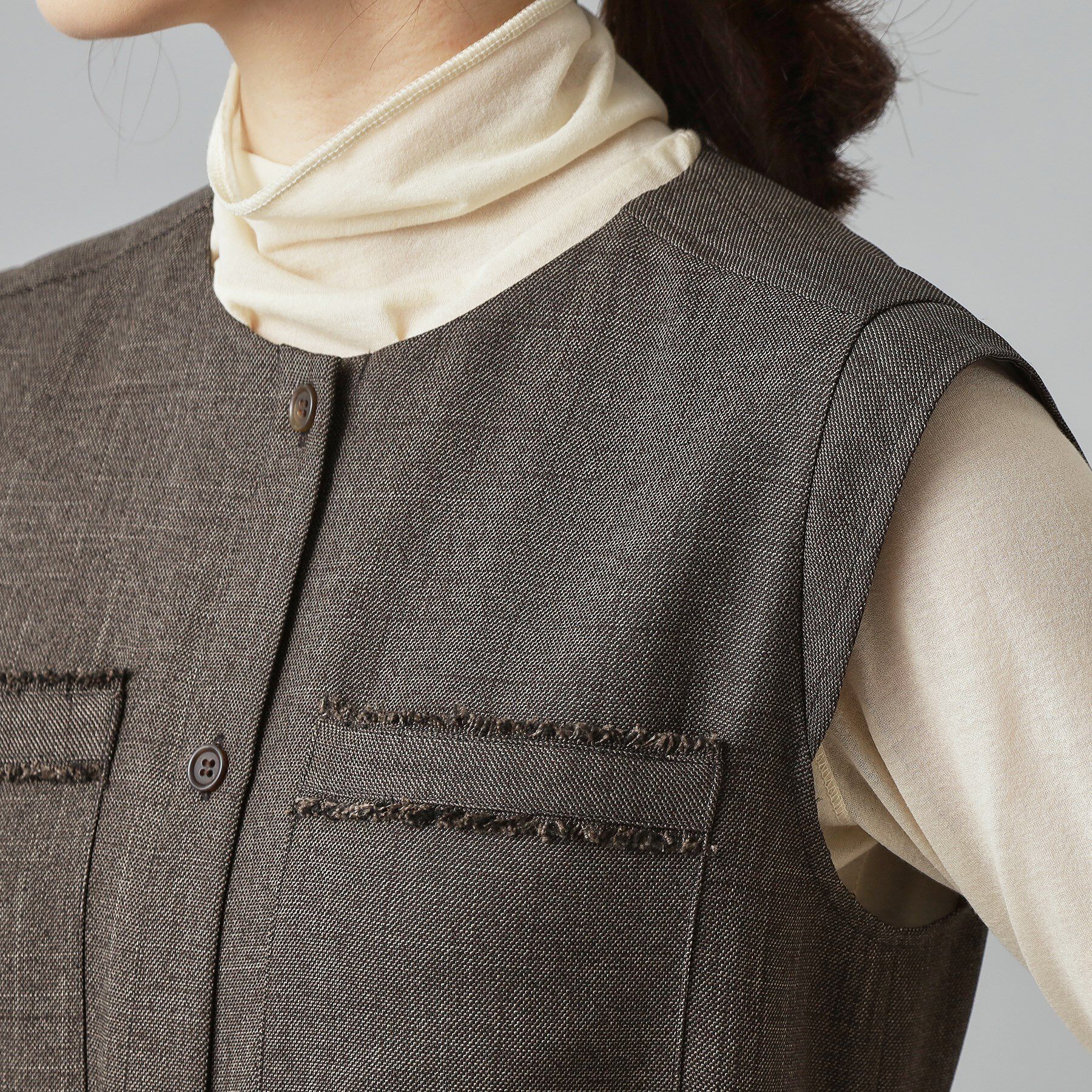 DRESSTERIOR「【洗える/前開きボタン】ウォッシャブルツイードライクワンピース」|ワンピース|