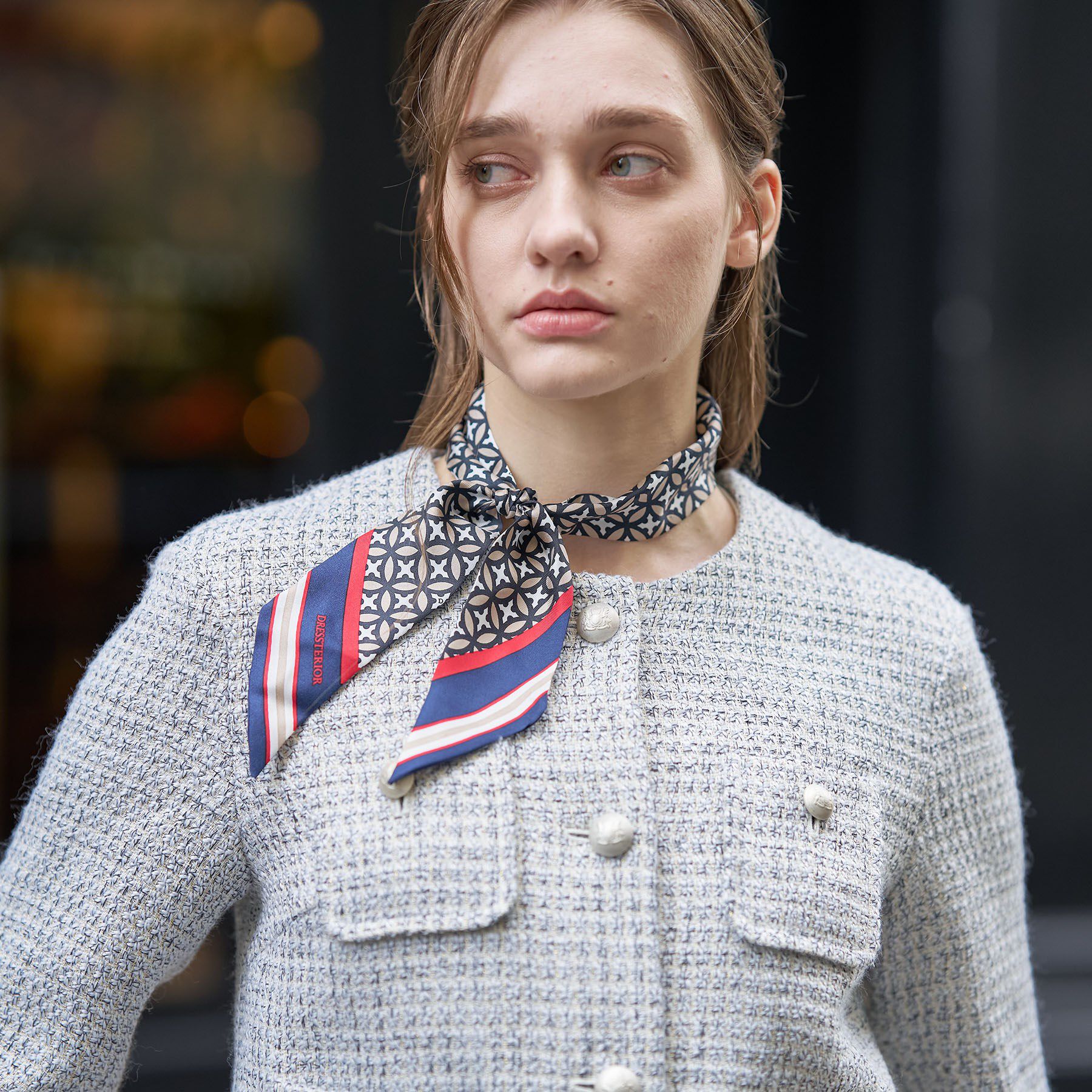 DRESSTERIOR「ラメミックスツイードジャケット」|ノーカラージャケット|