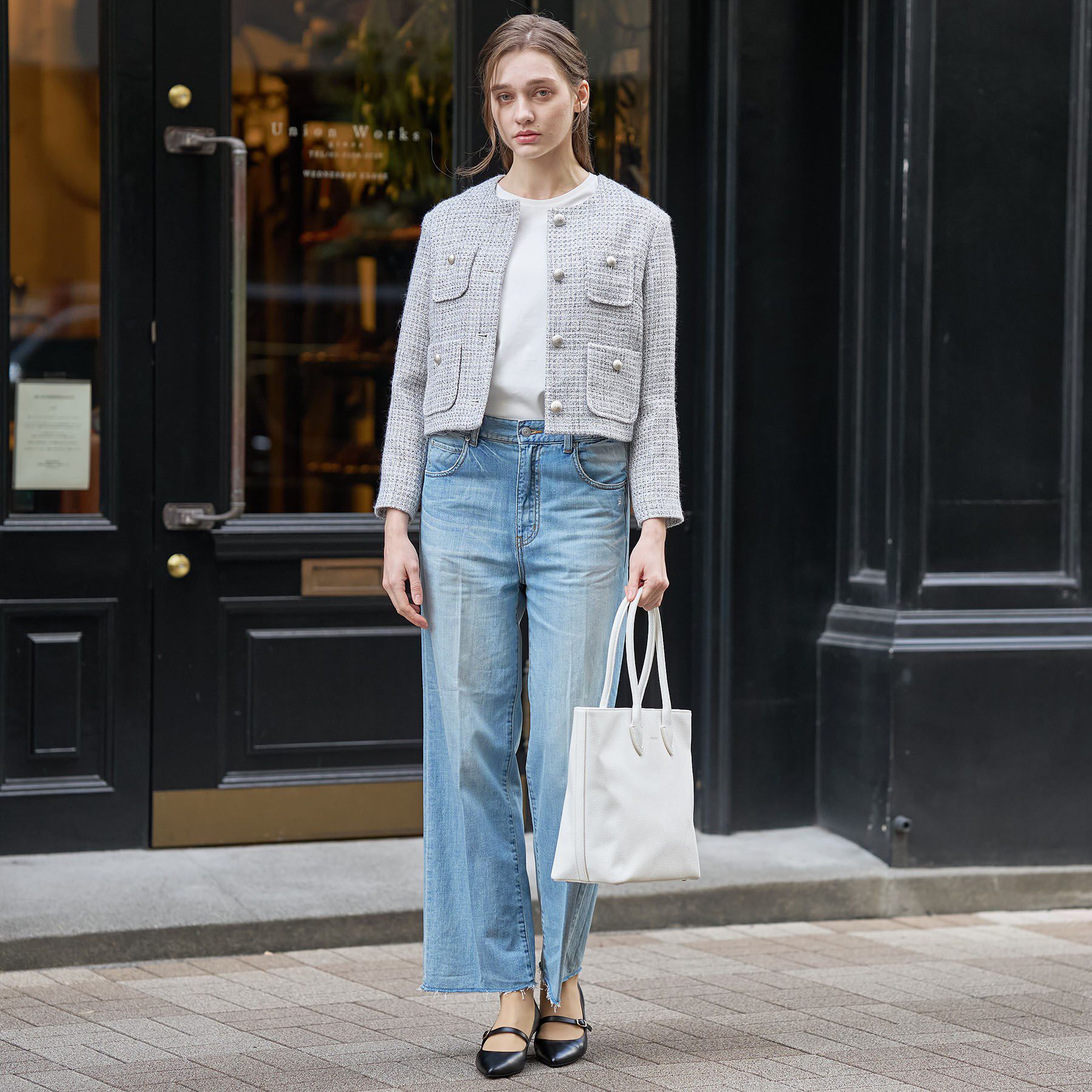 DRESSTERIOR「ラメミックスツイードジャケット」|ノーカラージャケット|