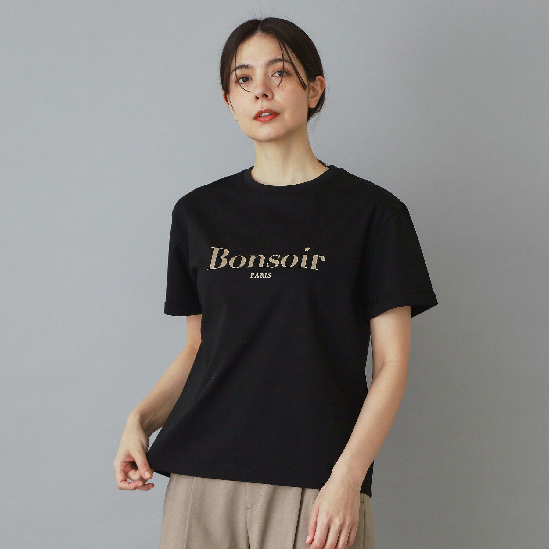 DRESSTERIOR「【接触冷感／抗菌防臭／消臭】アイスクリアコットン Bonsoir ロゴTシャツ」|Tシャツ・カットソー|