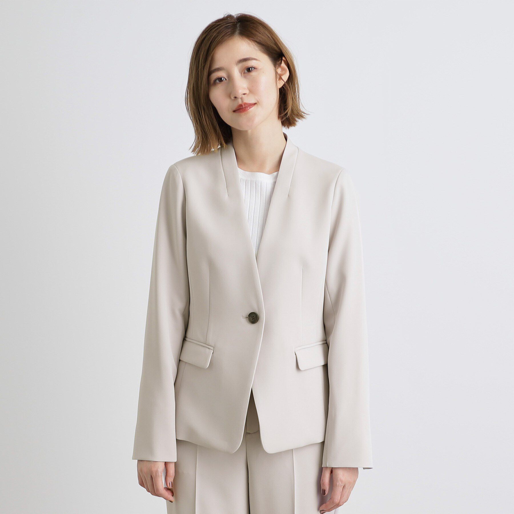 grove「しなやかストレッチ イージーケアジャケット」|ノーカラージャケット|