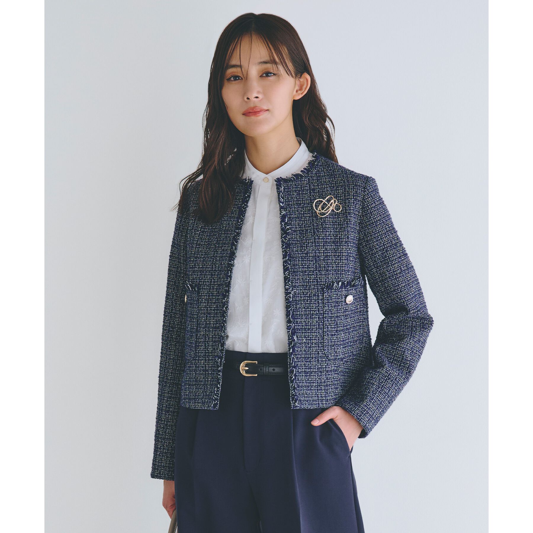 grove「【雑誌掲載】ツイードコンパクトジャケット」|ノーカラージャケット|ネイビー(494)