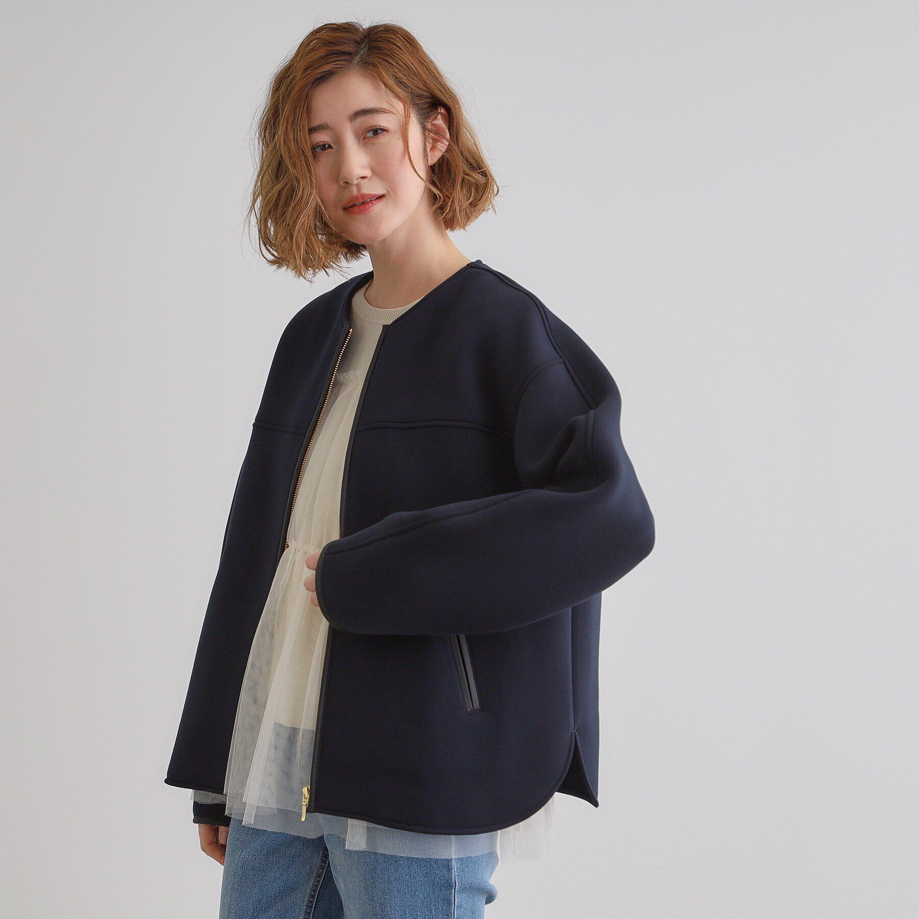 grove「ダンボールジャージパイピングブルゾン」|ブルゾン・スタジャン|